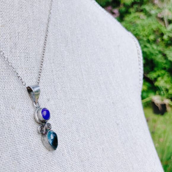 VTG Sterling Silver Pendant Necklace & Earrings Set, Topaz & Glass Stones, Y2K - Picture 12 of 12